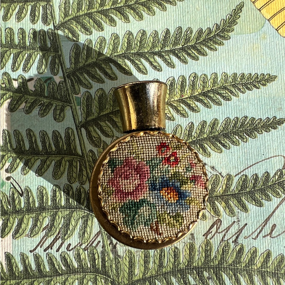Vintage Floral Embroidered Petit Point  Perfume Bottle